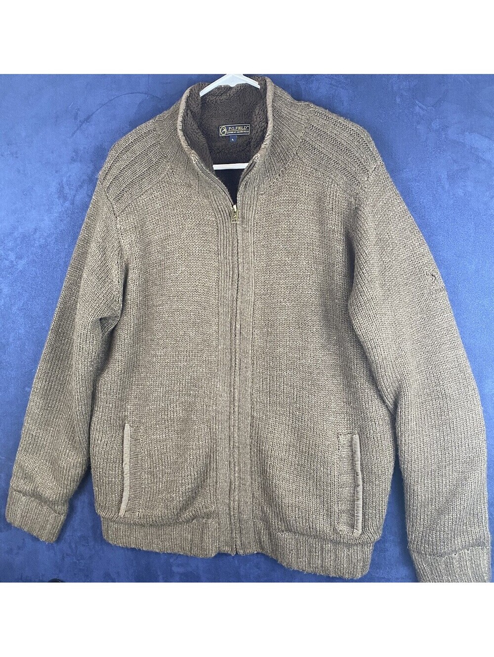 P G Field Men’s Full Zip Cardigan Sz. L Brown Shepra Lined